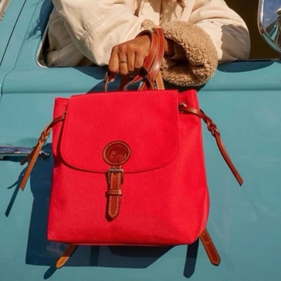 Dooney & Bourke Nylon Flap Backpack In Red - Picture 1 of 12